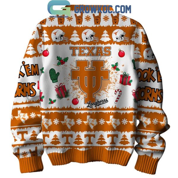 Texas Longhorns Hook ‘Em Horns Longhorns Lights Shine Bright Christmas Ugly Sweater