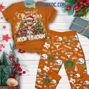 Texas Longhorns Merry Christmas Hook ‘Em Horns 2024 Fleece Pajamas Set