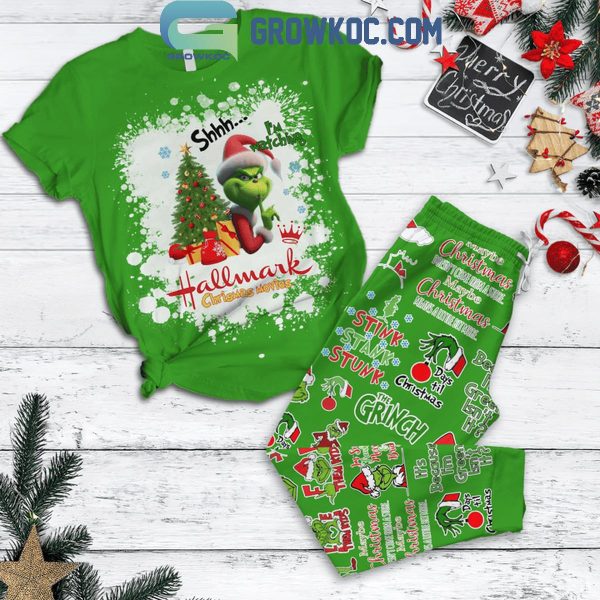 The Grinch Hallmark Merry Christmas Watching Fleece Pajamas Set