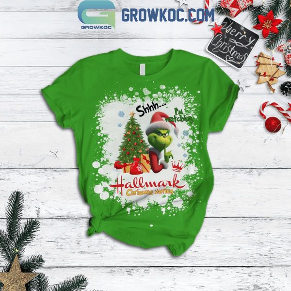 The Grinch Hallmark Merry Christmas Watching Fleece Pajamas Set