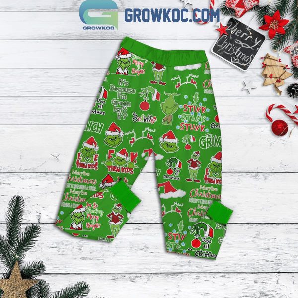 The Grinch Hallmark Merry Christmas Watching Fleece Pajamas Set