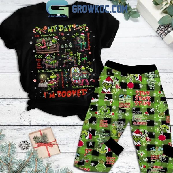 The Grinch I’m Booked In Christmas Stink Stank Stunk Black Fleece Pajamas Set