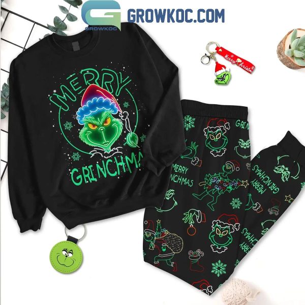 The Grinch Merry Christmas 2024 Grinchmas Celebrating Fleece Pajamas Set Long Sleeve