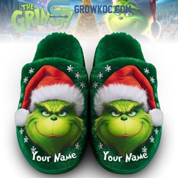 The Grinch Merry Christmas Personalized Home Fleece Slippers