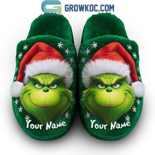 The Grinch Merry Christmas Personalized Home Fleece Slippers