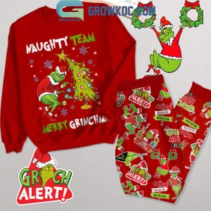 The Grinch Naughty Team Merry Christmas Red Fleece Pajamas Set Long Sleeve