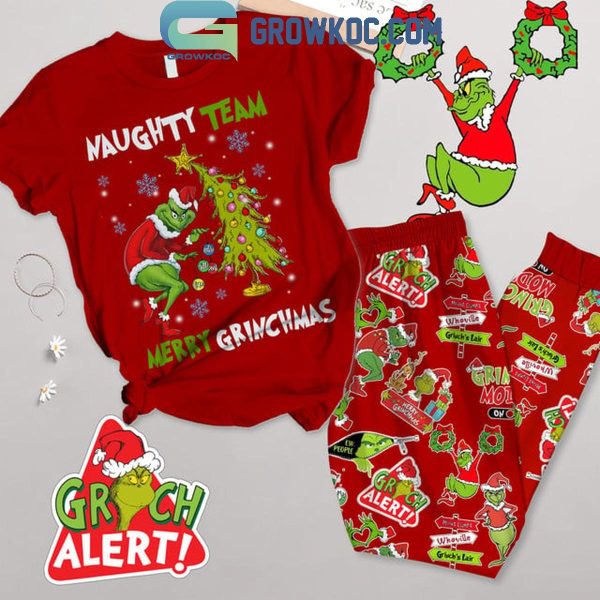 The Grinch Naughty Team Merry Grinchmas Christmas Red Fleece Pajamas Set