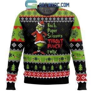 The Grinch Rock Paper Scissors Throat Punch I Win Christmas Ugly Sweater