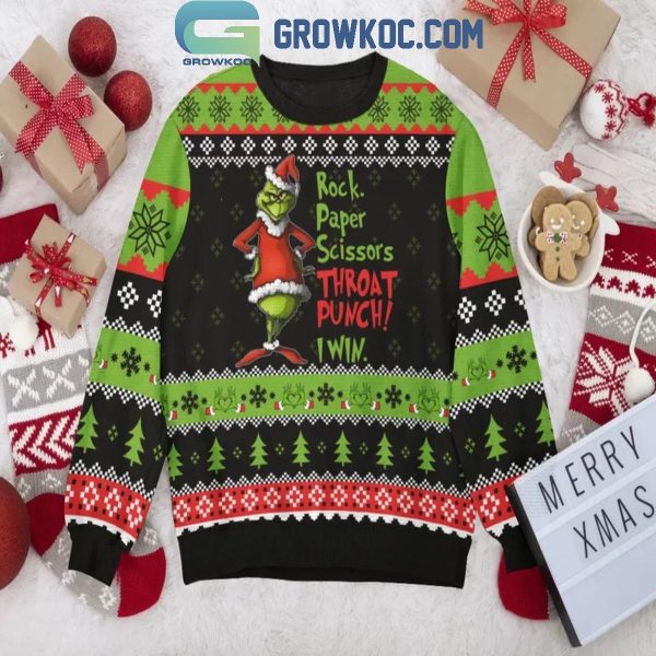 The Grinch Rock Paper Scissors Throat Punch I Win Christmas Ugly Sweater