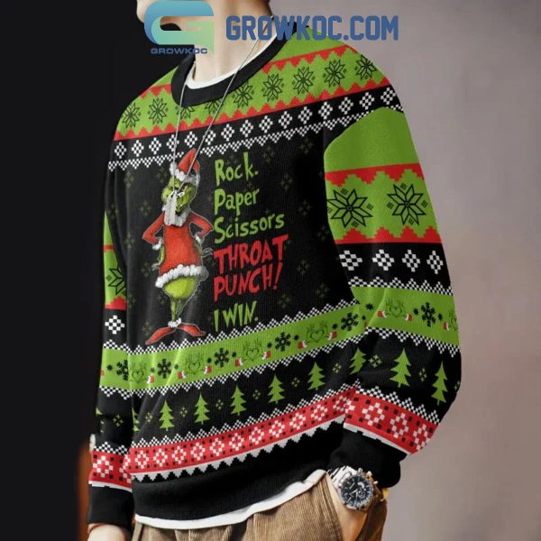 The Grinch Rock Paper Scissors Throat Punch I Win Christmas Ugly Sweater