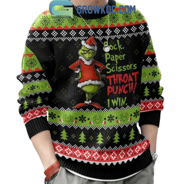 The Grinch Rock Paper Scissors Throat Punch I Win Christmas Ugly Sweater