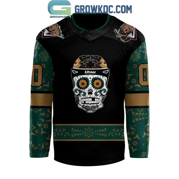 Utah Grizzlies Celebrating Dia De Los Muertos 2024 Black Personalized Hockey Jersey