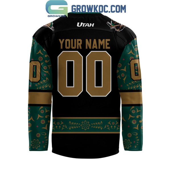 Utah Grizzlies Celebrating Dia De Los Muertos 2024 Black Personalized Hockey Jersey