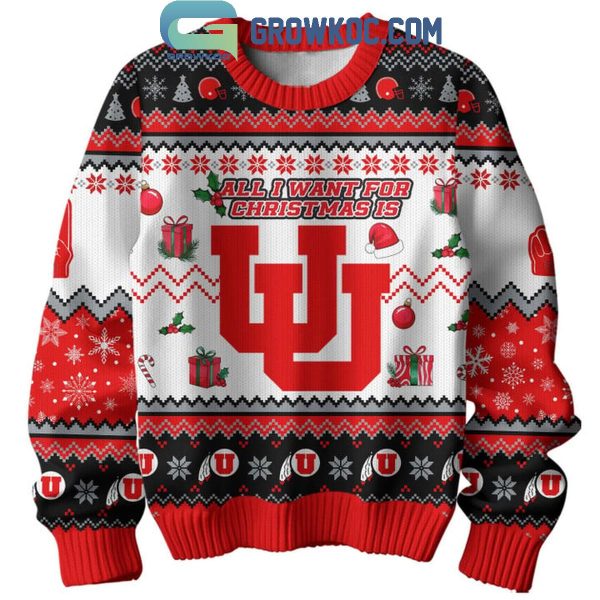 Utah Utes All I Want For Christmas Is UU Swoop Ugly Sweater