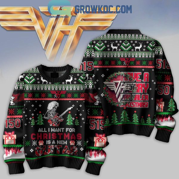 Van Halen Have A Merry Van Halen With A New Guitar Christmas Ugly Sweater