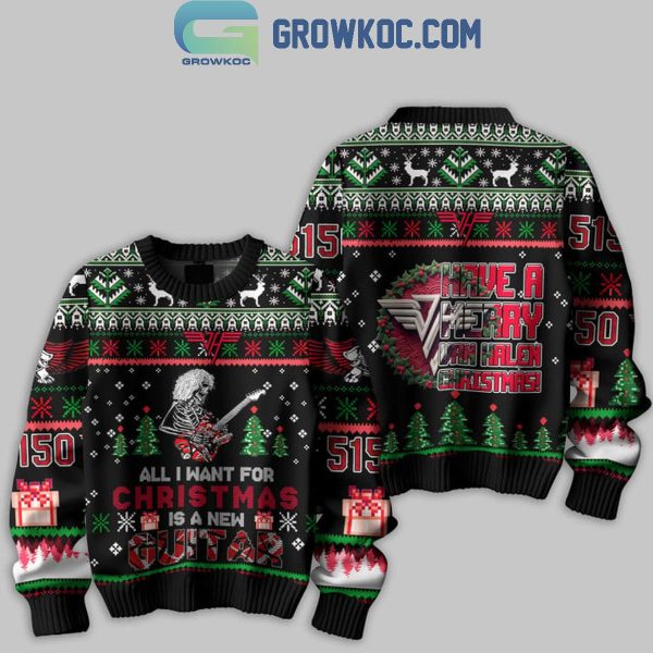 Van Halen Have A Merry Van Halen With A New Guitar Christmas Ugly Sweater