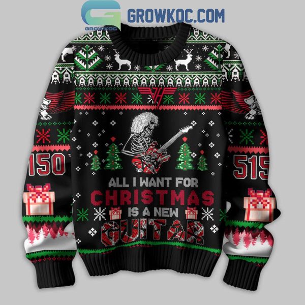 Van Halen Have A Merry Van Halen With A New Guitar Christmas Ugly Sweater