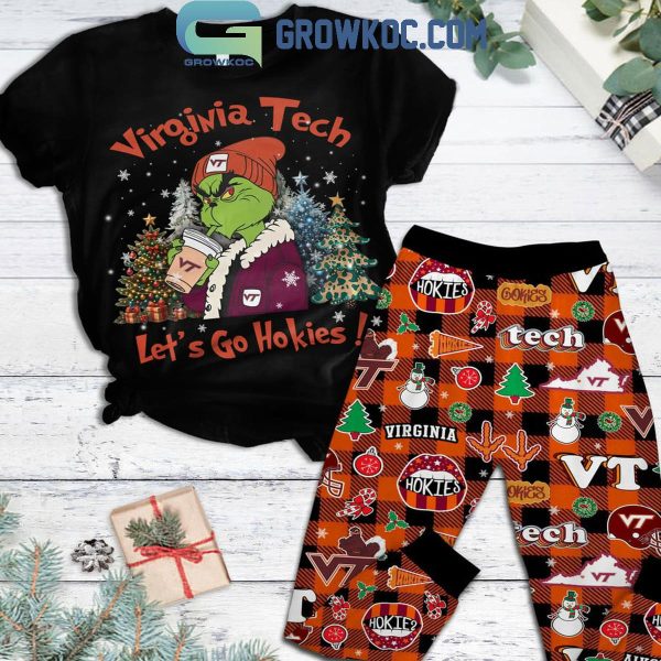 Virginia Tech Hokies Let’s Go Hokies The Grinch Christmas Fleece Pajamas Set