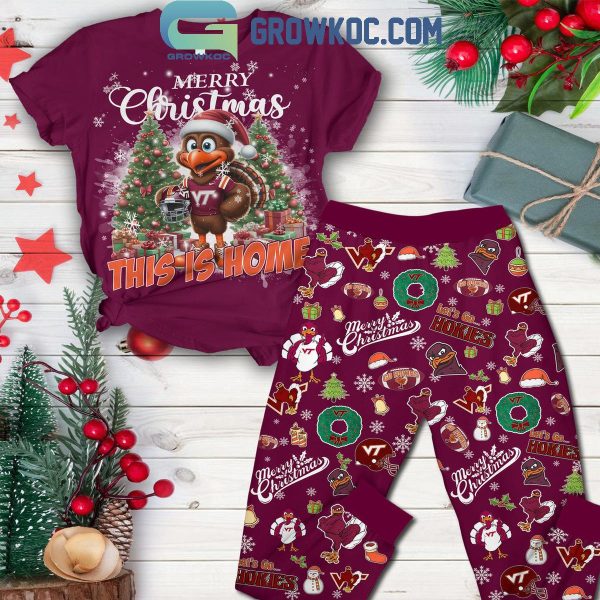 Virginia Tech Hokies This Is Home Merry Christmas Fleece Pajamas Set