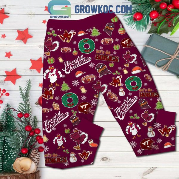 Virginia Tech Hokies This Is Home Merry Christmas Fleece Pajamas Set