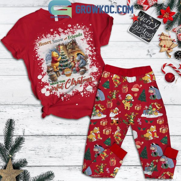 Winnie The Pooh Honey Snow And Friends Merry Christmas Fleece Pajamas Set