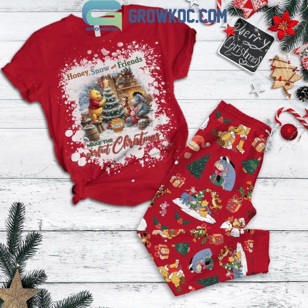 Winnie The Pooh Honey Snow And Friends Merry Christmas Fleece Pajamas Set