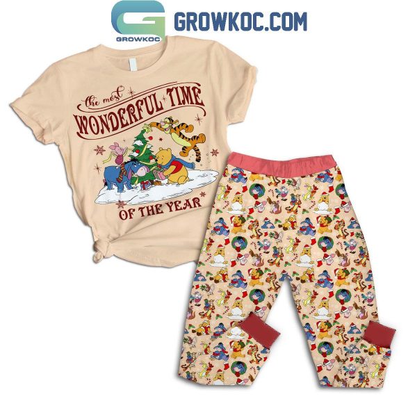 Winnie The Pooh The Most Wonderful Time Merry Christmas Fleece Pajamas Set