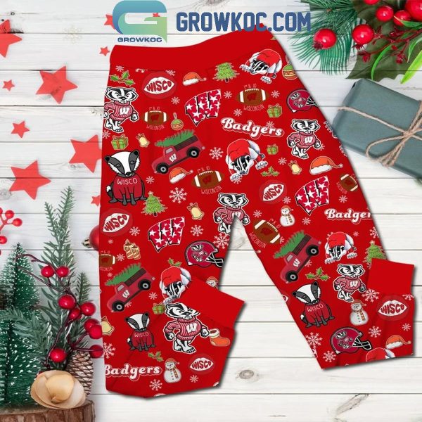 Wisconsin Badgers Jump Around Merry Badgers Christmas Fleece Pajamas Set