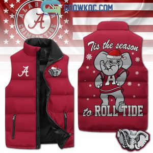 Alabama Crimson Tide Tis The Season Roll Tide Christmas Sleeveless Puffer Jacket