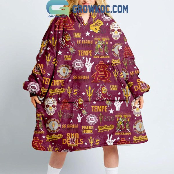 Arizona State Sun Devils Go Devils Victory Oodie Hoodie Blanket