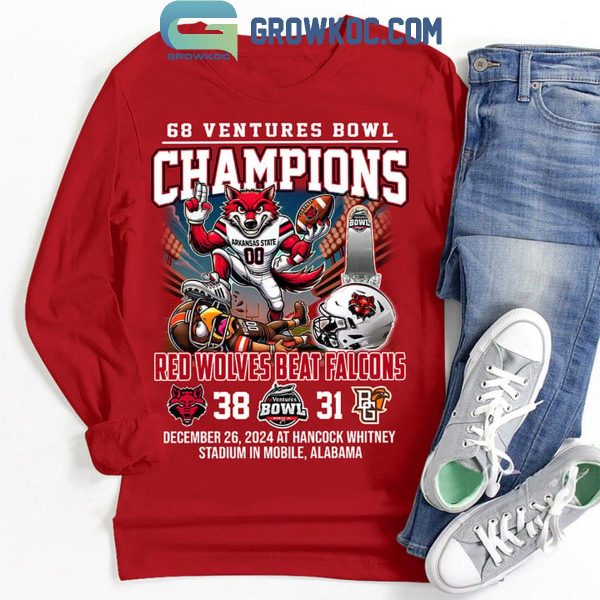 Arkansas State Red Wolves 68 Ventures Bowl Beats Falcons Champions 2024 T-Shirt