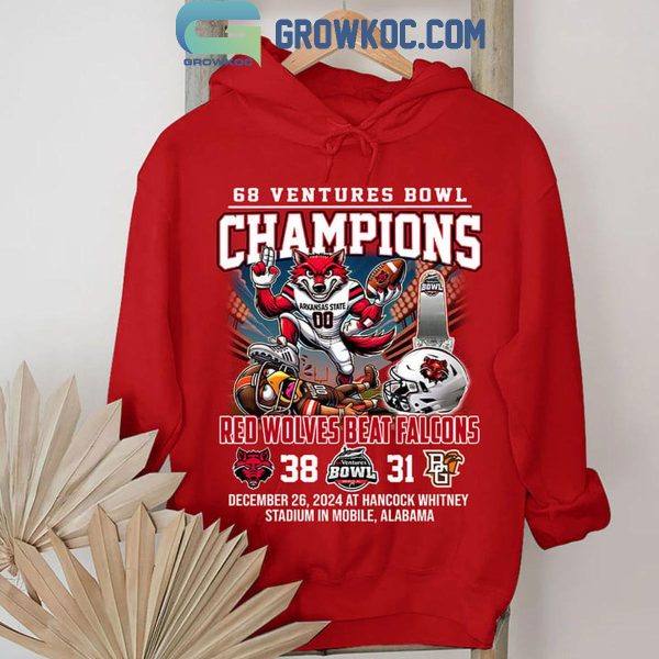 Arkansas State Red Wolves 68 Ventures Bowl Beats Falcons Champions 2024 T-Shirt