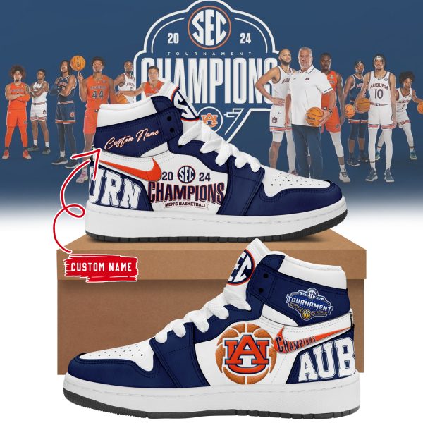 Auburn Tigers 2024 SEC Tournament Champion Personalized Air Jordan 1 Shoes