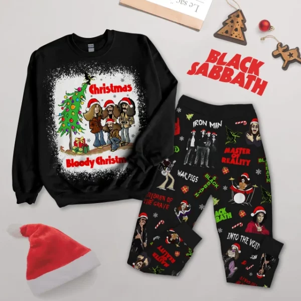 Black Sabbath Christmas Xmas Bloody Christmas 2024 Fleece Pajamas Set