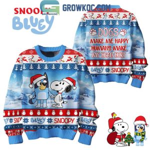 Bluey Snoopy Peanuts Merry Christmas Human Makes My Head Hurt Ugly Sweater