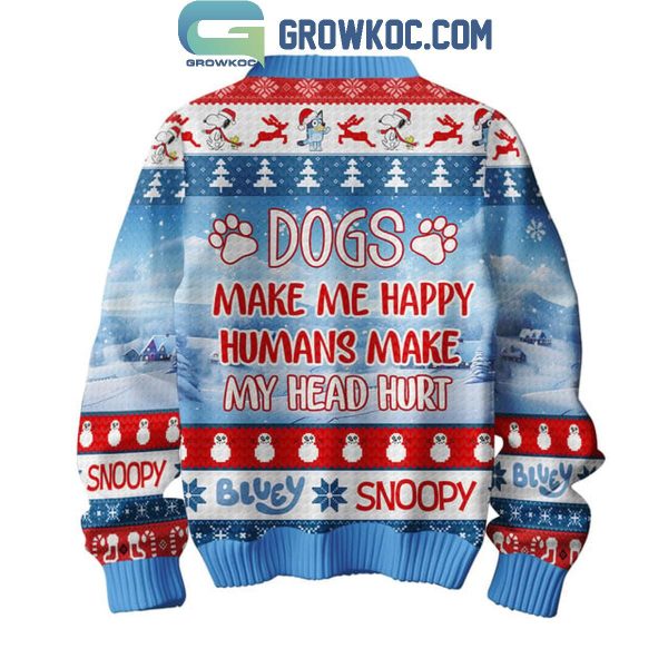 Bluey Snoopy Peanuts Merry Christmas Human Makes My Head Hurt Ugly Sweater