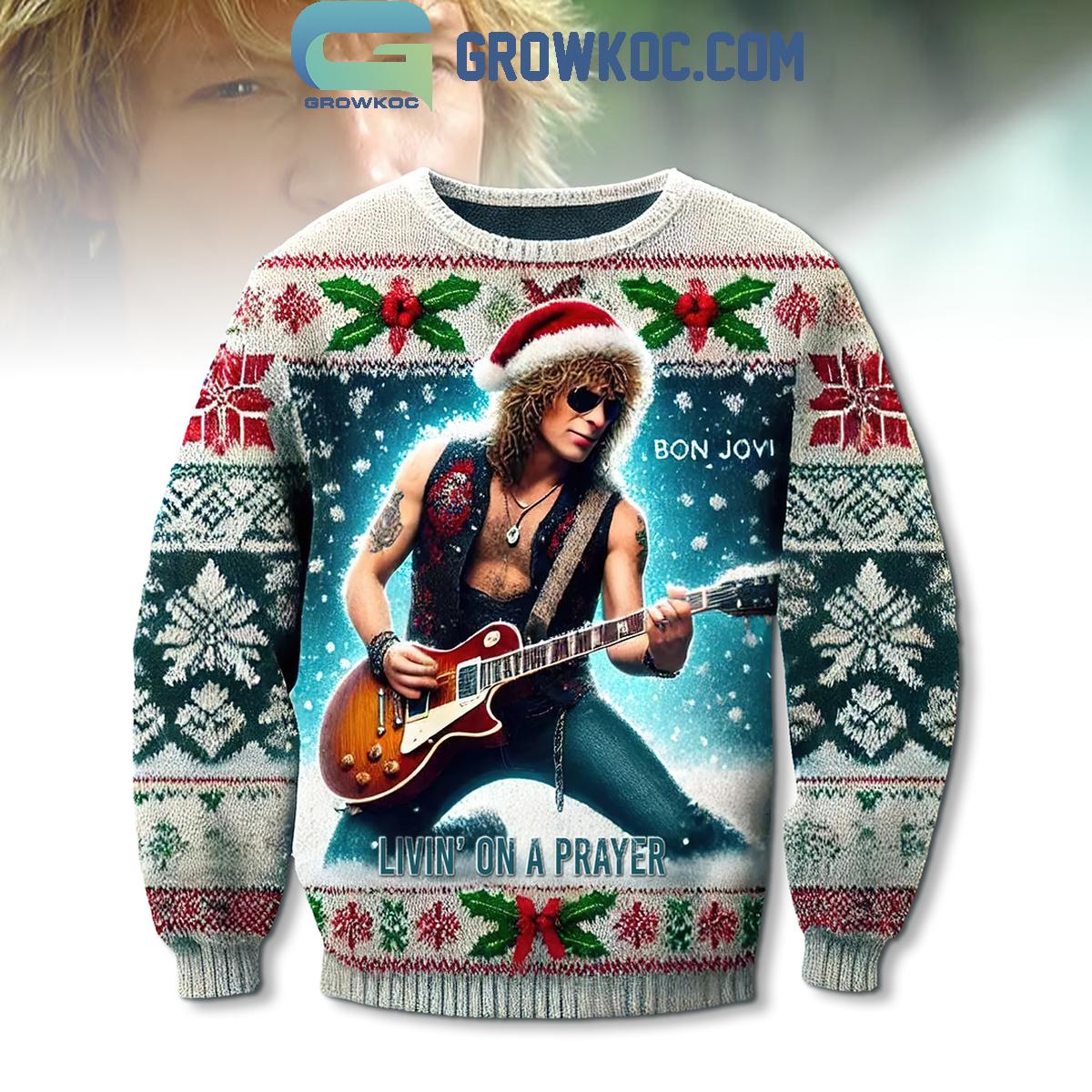 Bon Jovi Livin' On A Prayer God's Christmas Ugly Sweater Bon Jovi Livin' On A Prayer God's Christmas Ugly Sweater