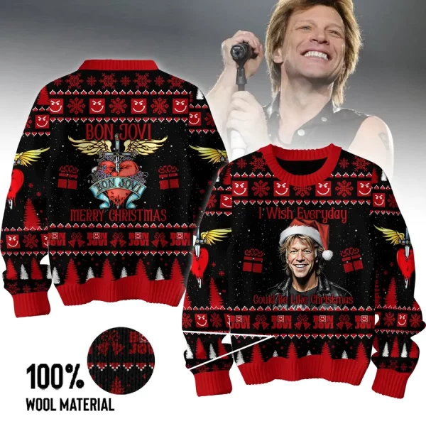 Bon Jovi Merry Christmas I Wish Everyday Is Christmas Ugly Sweater