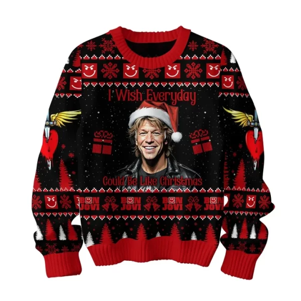 Bon Jovi Merry Christmas I Wish Everyday Is Christmas Ugly Sweater