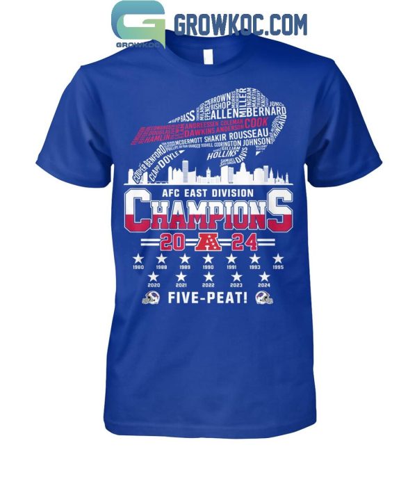 Buffalo Bills 2024 Champions AFC East Division Five-Peat Celebrate T-Shirt