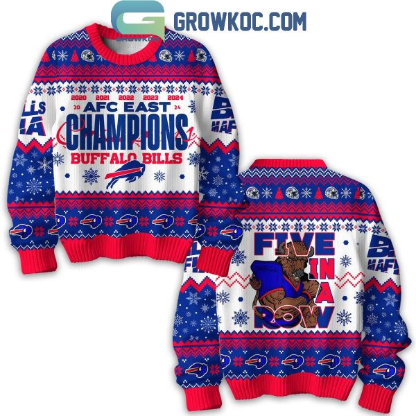 Buffalo Bills Five In A Row AFC East Champions 2024 Christmas Ugly Sweater