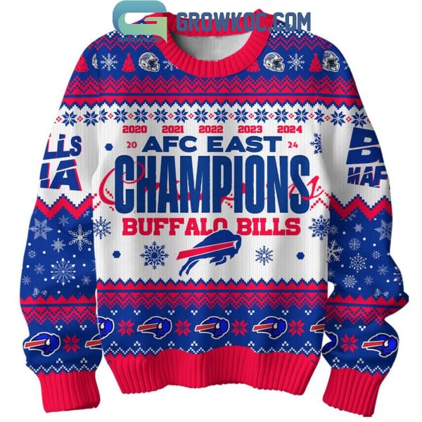 Buffalo Bills Five In A Row AFC East Champions 2024 Christmas Ugly Sweater