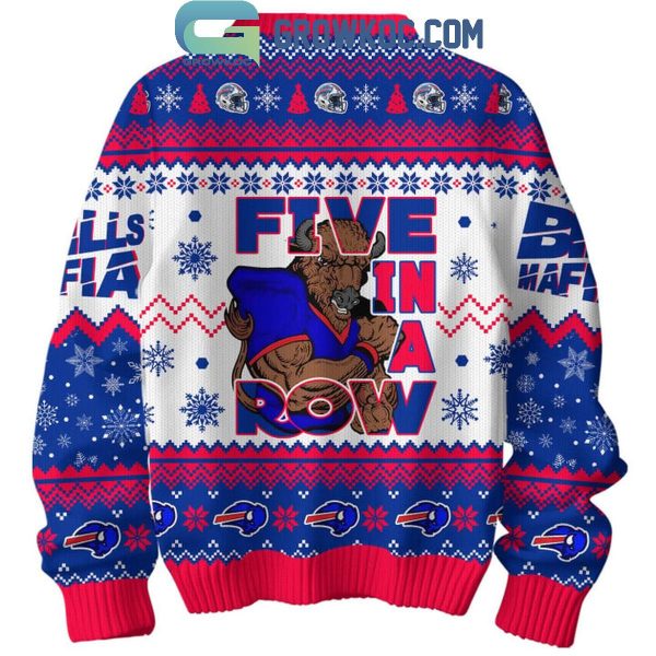 Buffalo Bills Five In A Row AFC East Champions 2024 Christmas Ugly Sweater