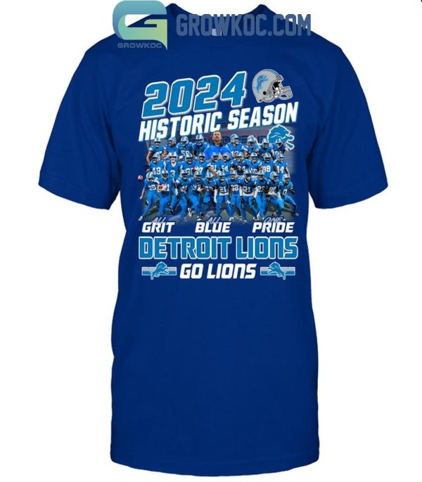 Detroit Lions Historic Season Go Lions With Grit Blue Pride 2024 T-Shirt