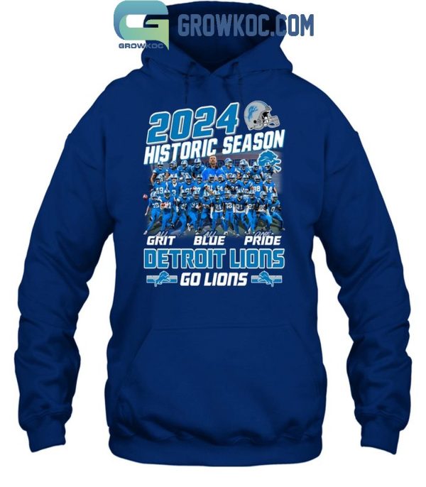 Detroit Lions Historic Season Go Lions With Grit Blue Pride 2024 T-Shirt