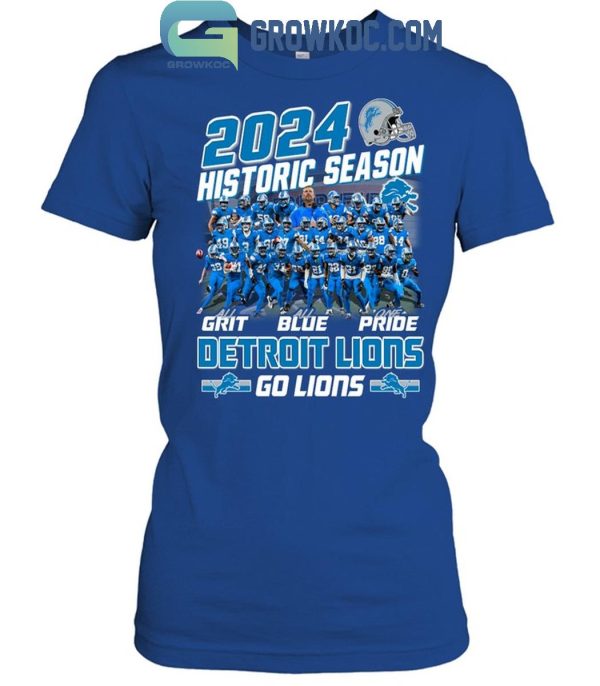 Detroit Lions Historic Season Go Lions With Grit Blue Pride 2024 T-Shirt