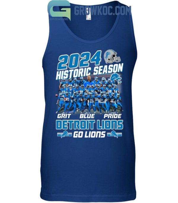 Detroit Lions Historic Season Go Lions With Grit Blue Pride 2024 T-Shirt