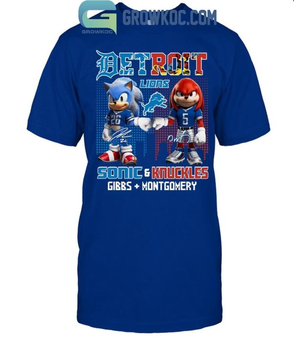 Detroit Lions Sonic And Knuckles Gibbs And Montgomery 2024 T-Shirt