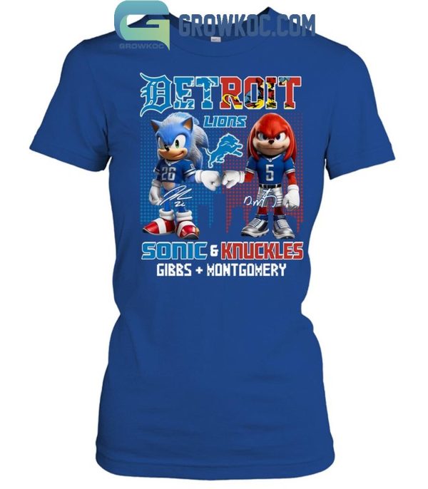 Detroit Lions Sonic And Knuckles Gibbs And Montgomery 2024 T-Shirt