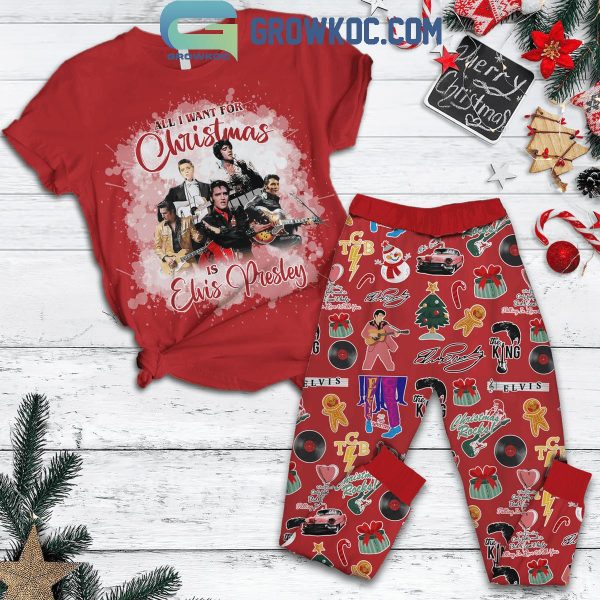 Elvis Presley All I Want Is Presley Christmas Fleece Pajamas Set